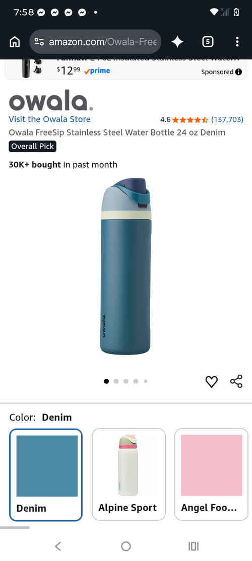 Owala FreeSip Stainless Steel Water Bottle 24 oz in Denim